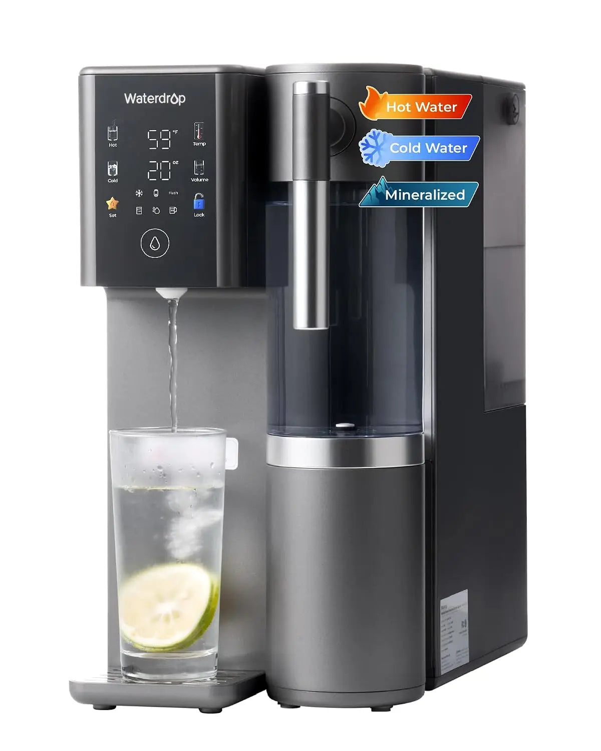 Waterdrop A2G Mineral Reverse Osmosis System Countertop, Instant Hot & Cold 6-Stage Filtration, 6 Temperature Settings, Hot & Cold & Room-Temp Water, 3:1 Pure to Drain