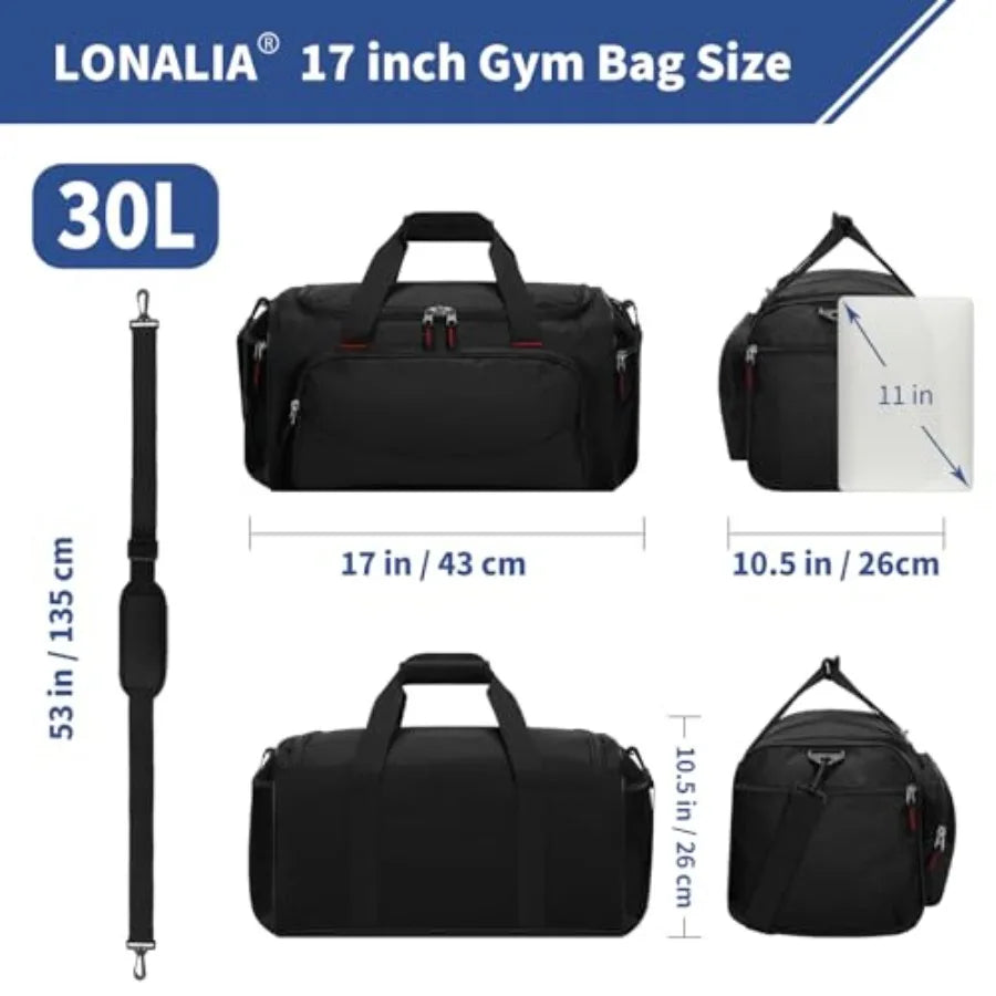 30L Gym Sport Duffle Bag - 17 inch Carry on Weekender Overnight Bag for Travel, Workout, Fitness -30L by S And B Enterprise