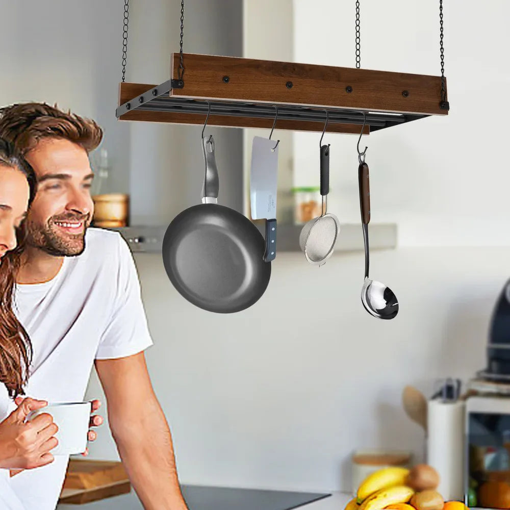 Ceiling Mounted Pot Pan Rack With Spring Clips Kitchen Organizer