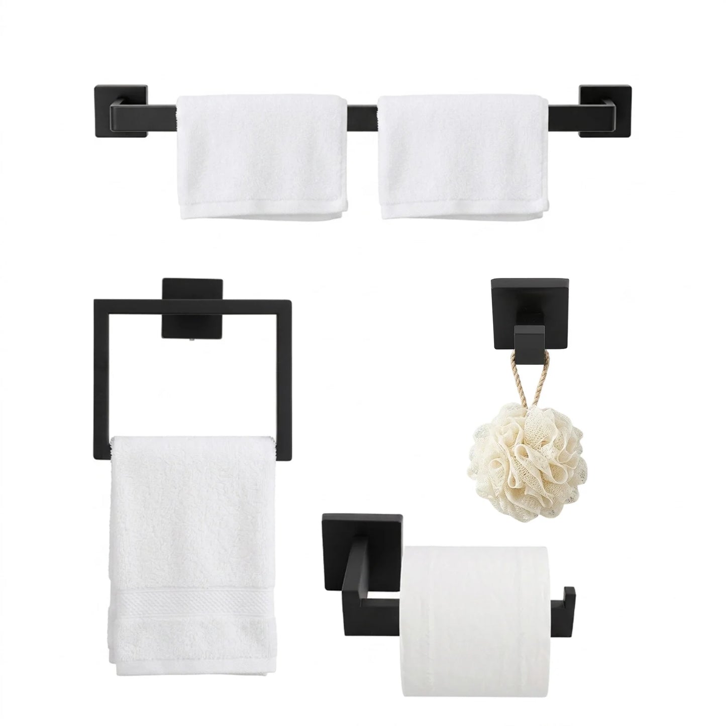 Wall-mounted bath linen kit by S And B Enterprise; black 201 stainless steel set with dual towel bars, TP holder (4-piece)
