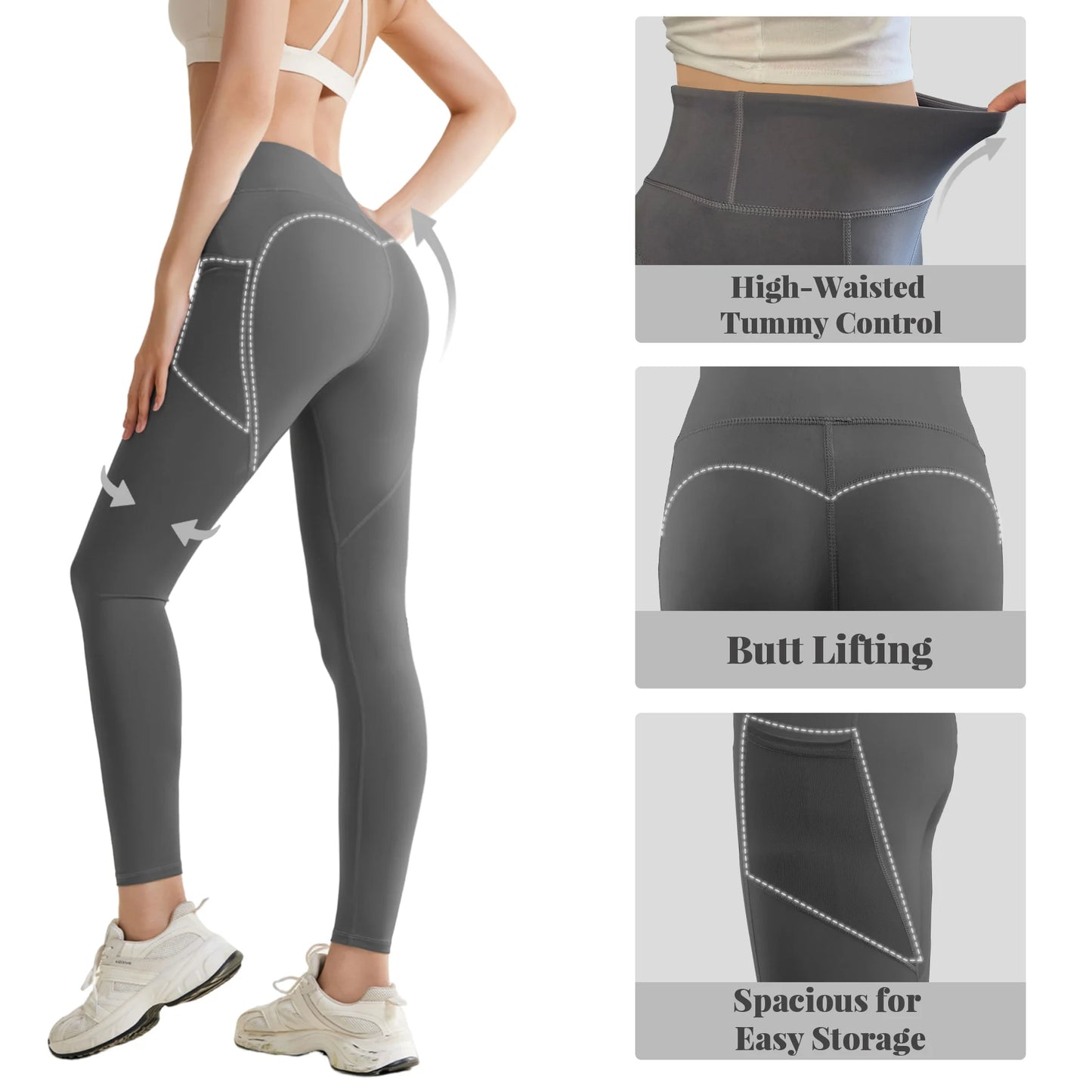 3 Pack Women Leggings With Pockets High Waist Yoga Pants For Gym Running