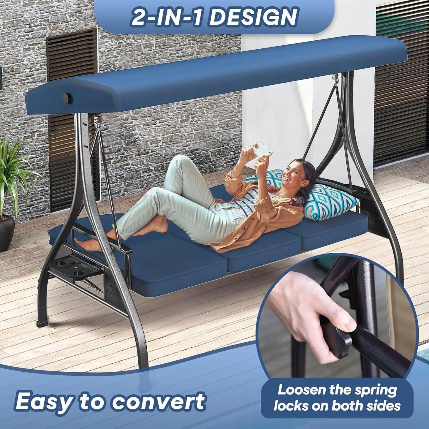 HUANZHUANG 3 Seat Outdoor Patio Swing With Canopy Stand 800lbs by S And B Enterprise