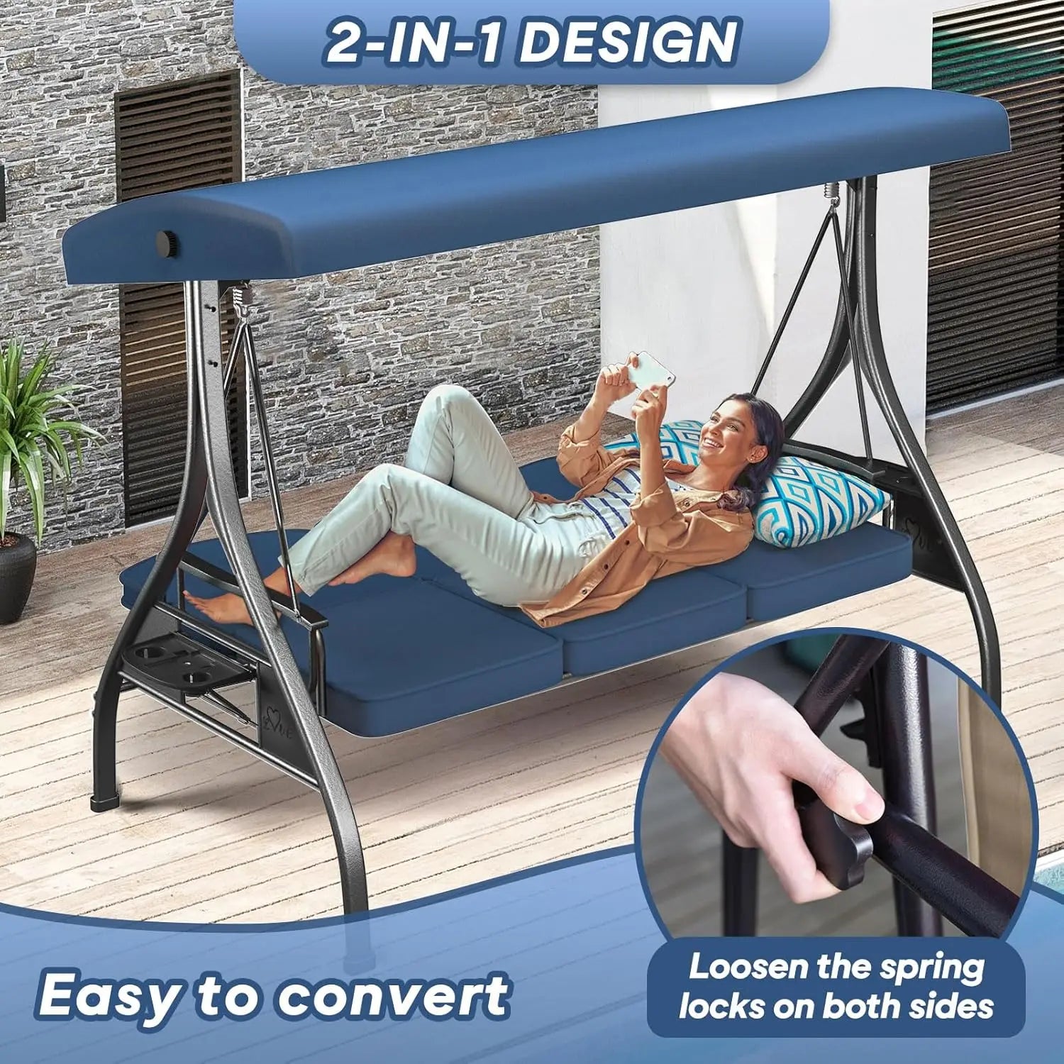 HUANZHUANG 3 Seat Outdoor Patio Swing With Canopy Stand 800lbs by S And B Enterprise