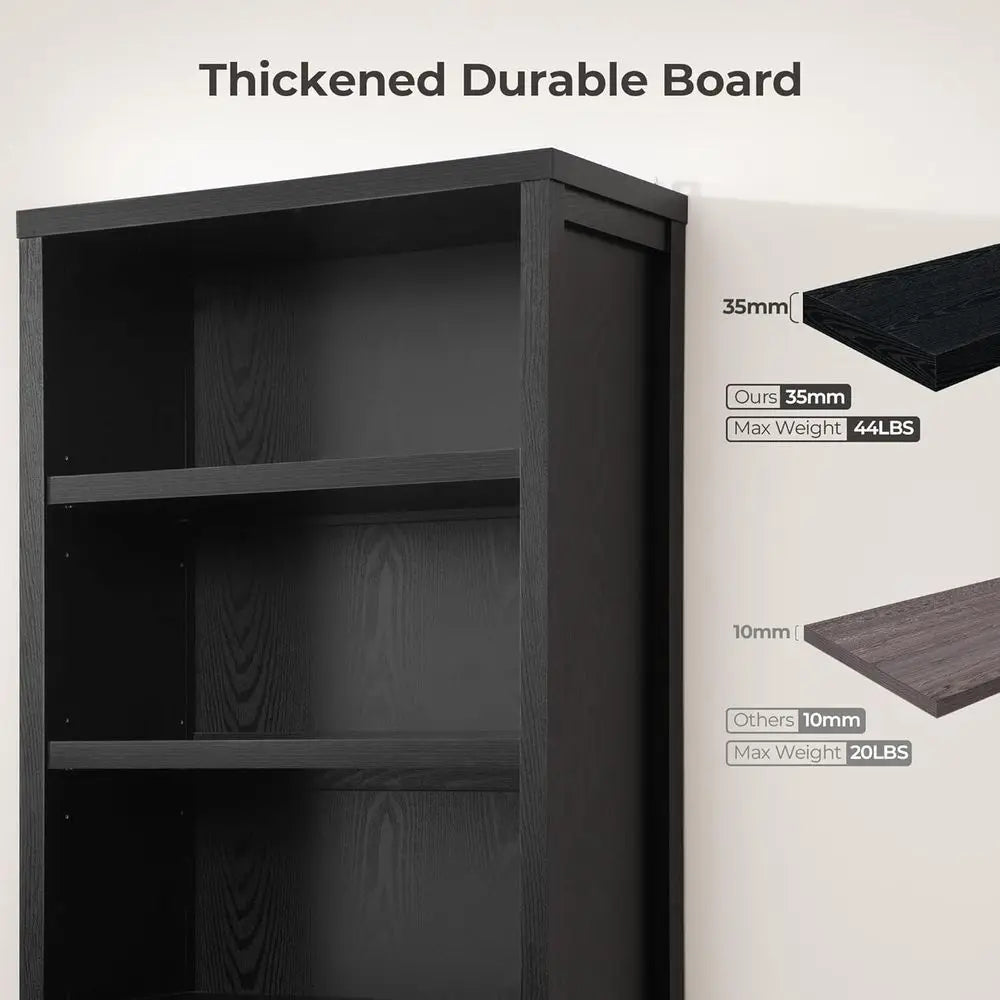 Modern Rattan Boho Bookcase With Open Wood Storage Shelf