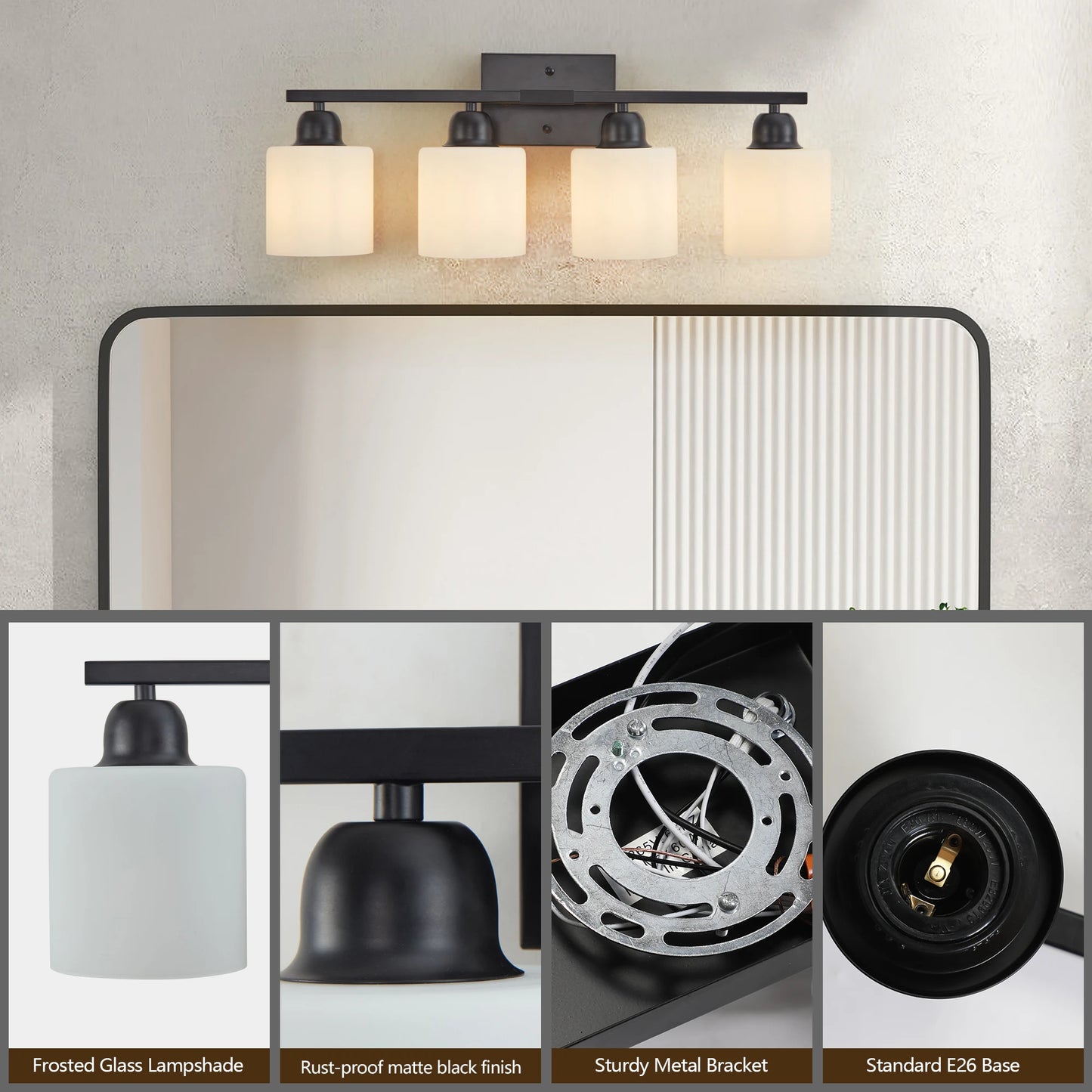 ARLGSITE Bathroom Vanity Light Fixture Over Mirror Glass Shade
