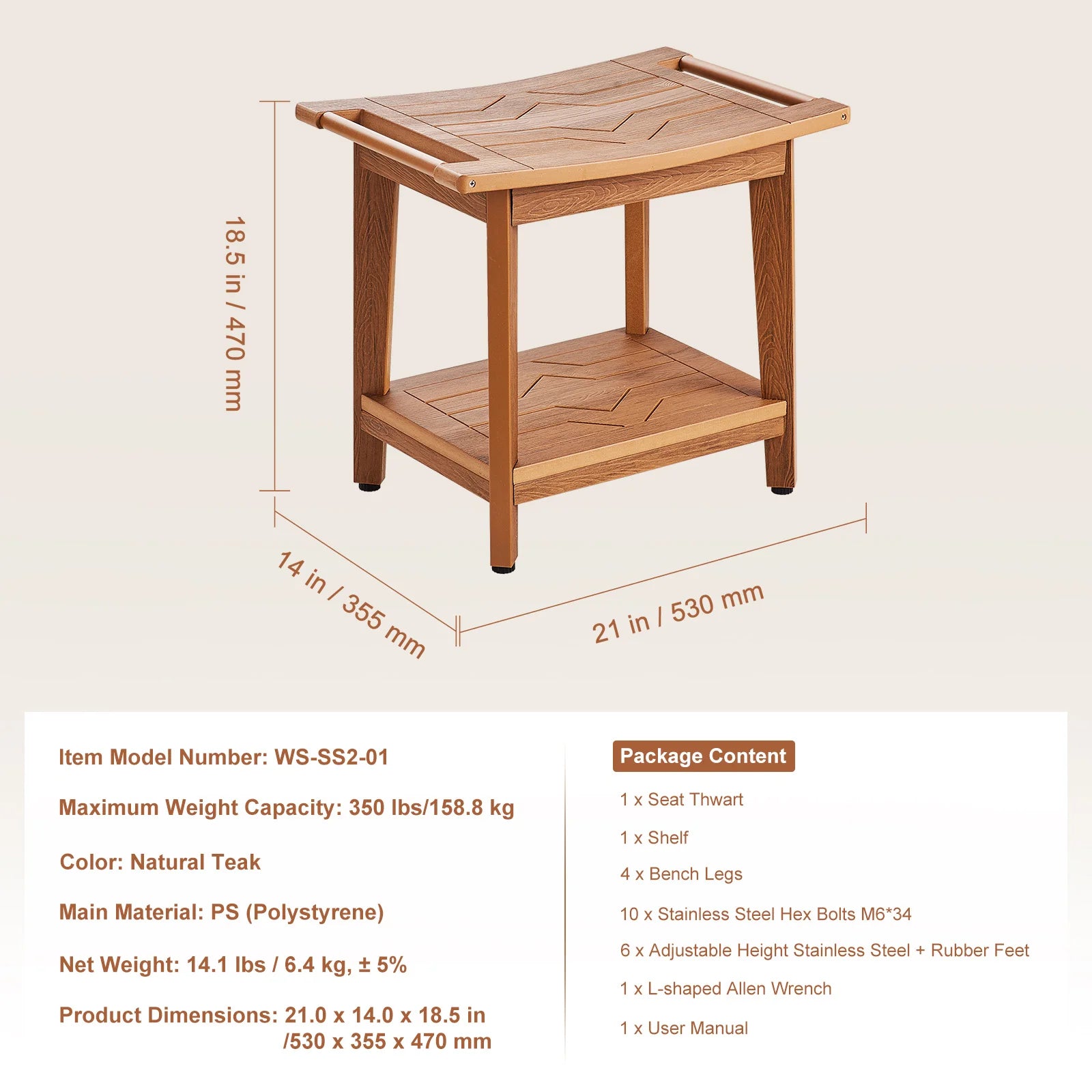 SucceBuy Bamboo Shower Bench 19.1x11.3x18.3 in Waterproof Shower Stool Chair with Storage Shelf 330lbs Load Capacity Spa Seat by S And B Enterprise