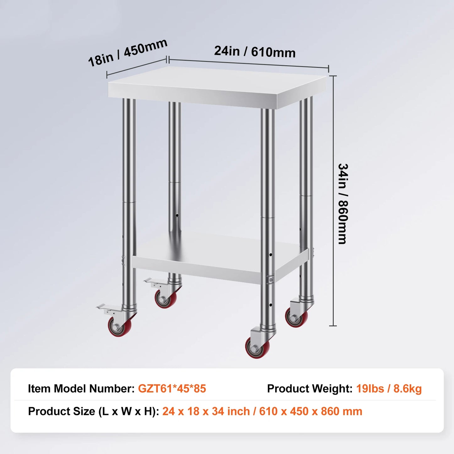 SucceBuy Stainless Steel Commercial Kitchen Work Table With Caster Wheels