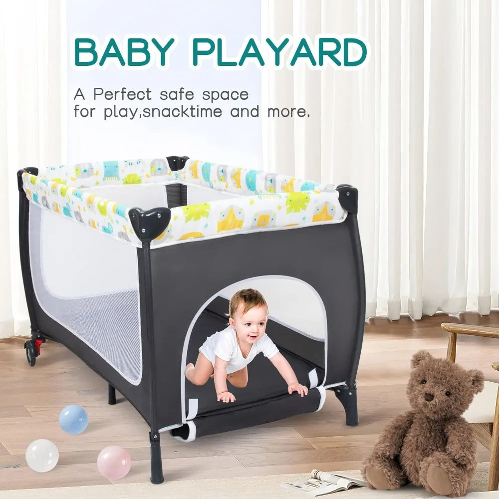 4 in 1 Portable Baby Playard with Adjustable Canopy Music Box Changing Table for Newborn Infant Toddler by S And B Enterprise
