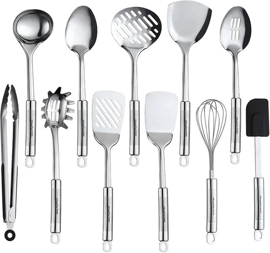 11 Piece Stainless Steel Kitchen Utensil Set With Nonstick Tools