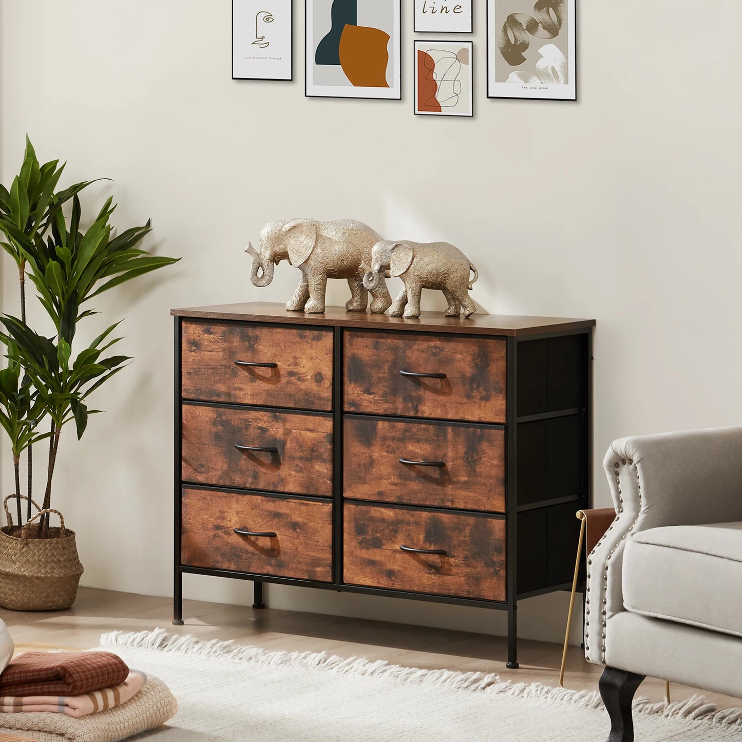 JHK Six Drawer Fabric Cabinet For Living Room Storage And Organization