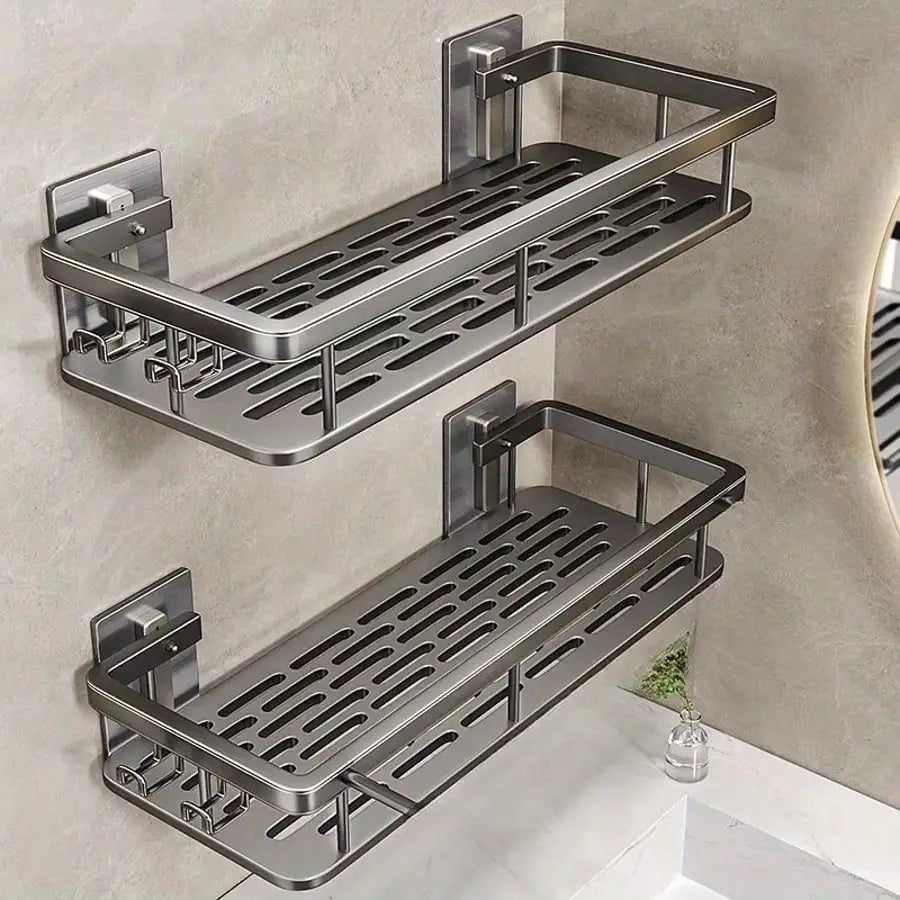 Bathroom storage shelves, 2-piece aluminum drill-free wall-mounted with perforated trays