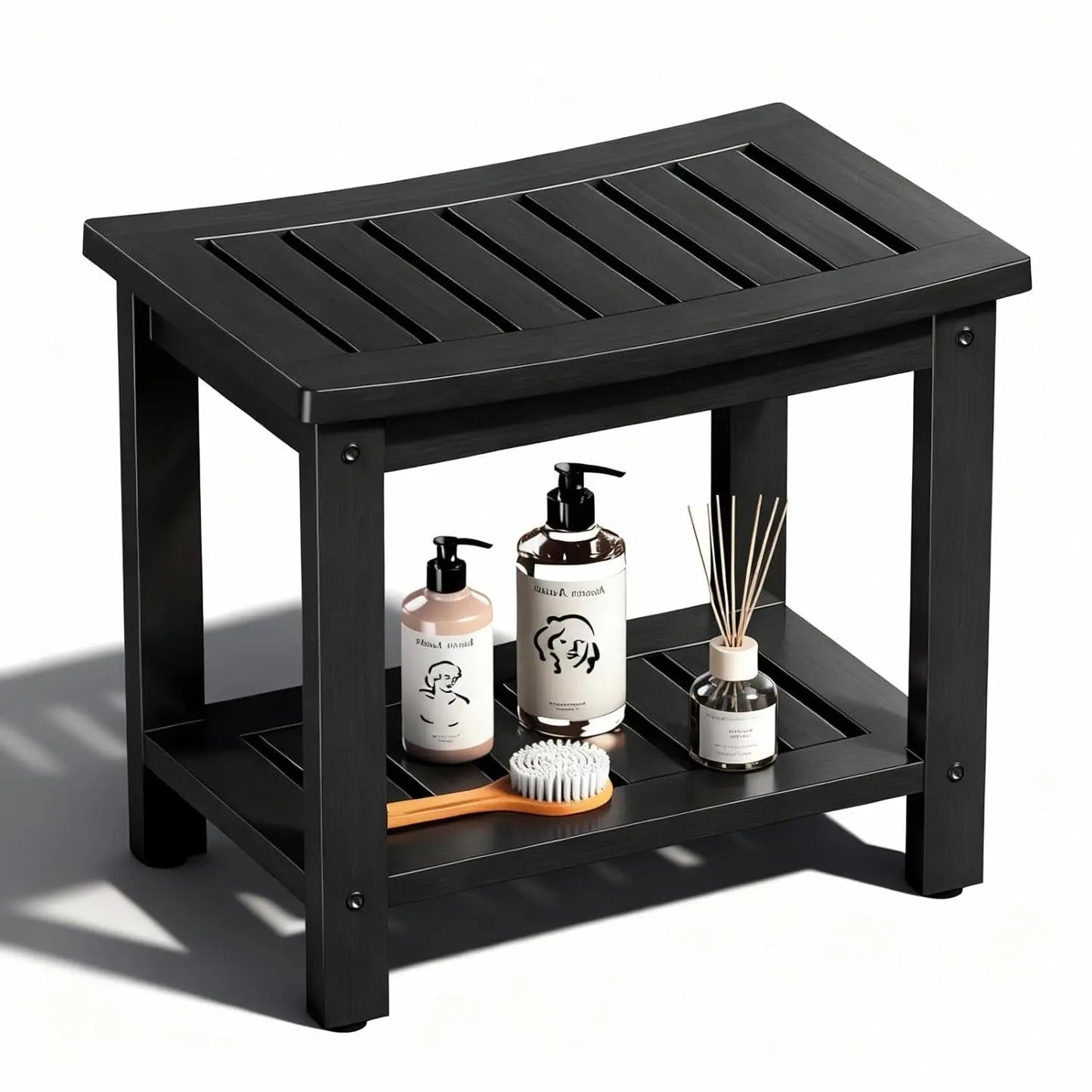 21" Poly Lumber Waterproof Shower Bench with Storage Shelf, Non-Slip Shower Stool, Extra Wide Wood Like Shower, Customized by S And B Enterprise