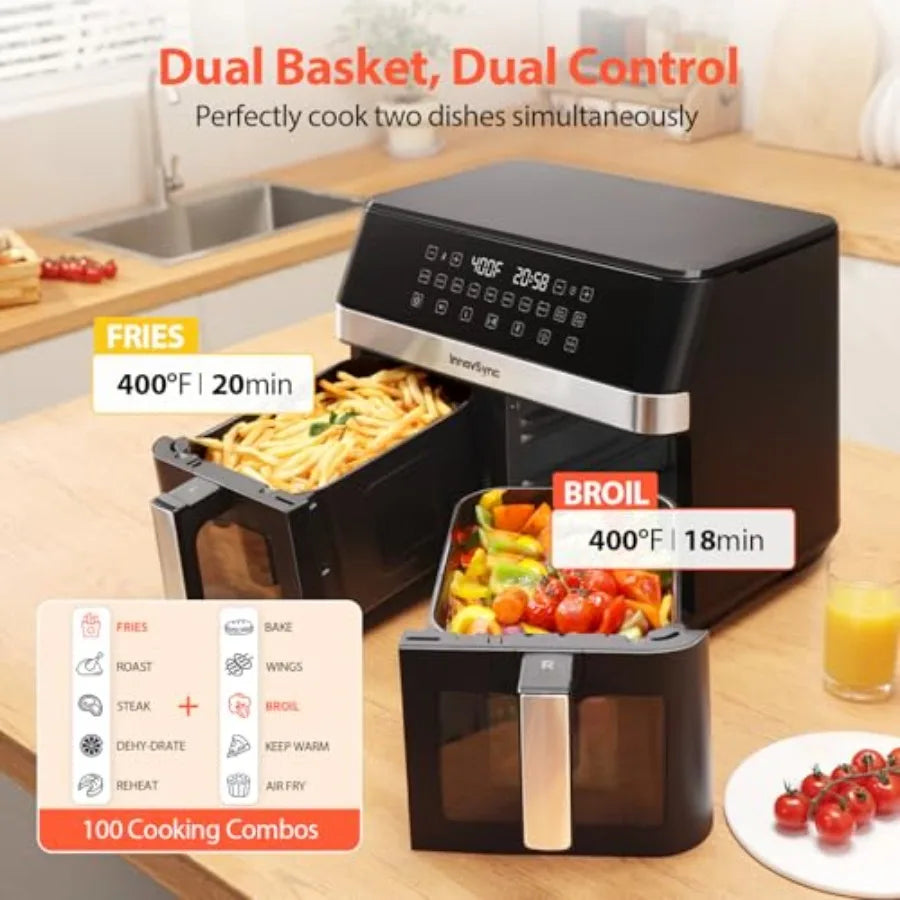 Dual Zone Kitchen Air Fryer 12QT 10-In-1 Functions Touchscreen by S And B Enterprise