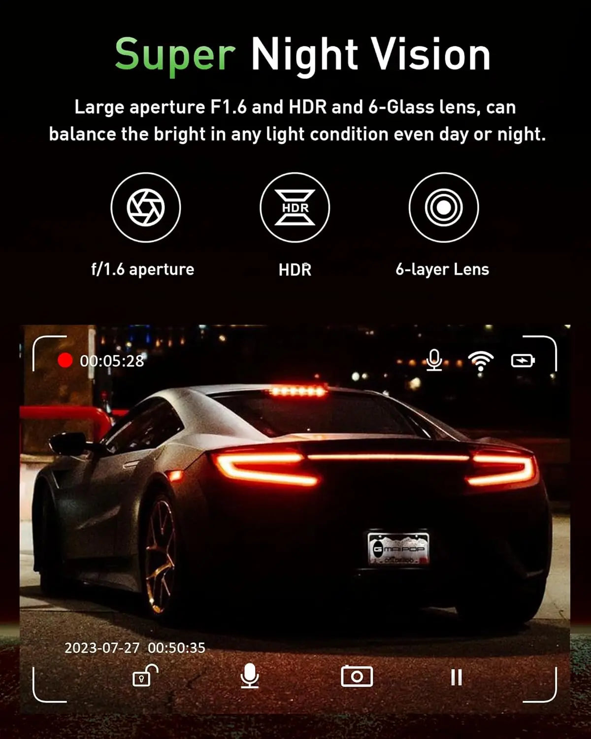 4K And 1080P Dual Dash Camera With WiFi Night Vision