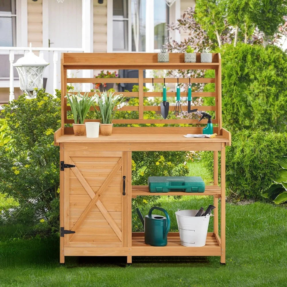 Outdoor Potting Bench And Horticulture Work Table With Storage Cabinet