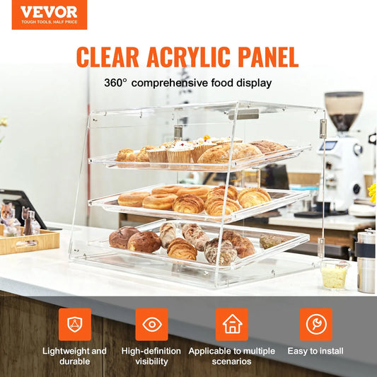 Pastry Display Case 3 Tier Countertop Bakery Acrylic Display Rear Door Access