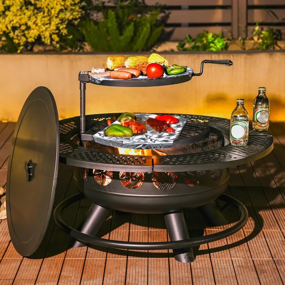 Verdeluxe Outdoor Wood-Burning BBQ Fire Pit With Dual Grills