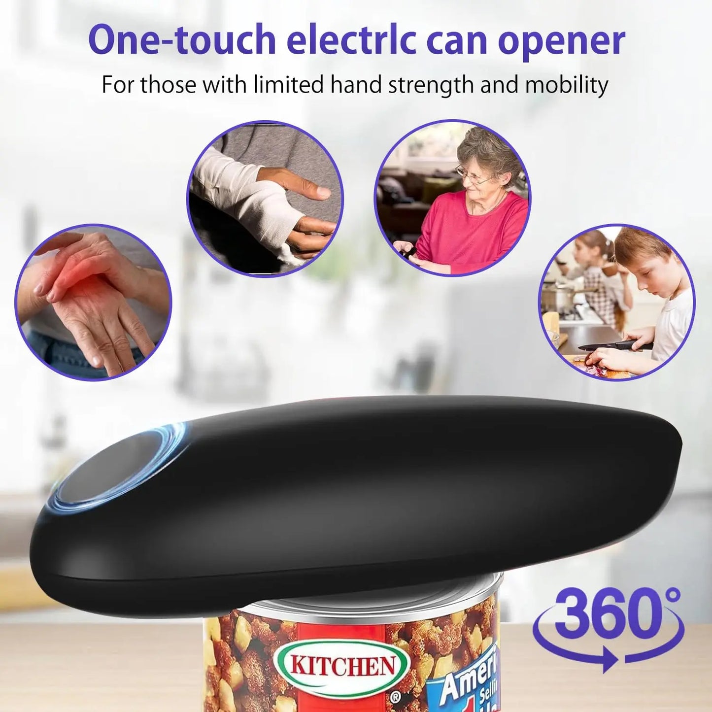 Electric Can Opener, Compact Cordless, Battery Powered (Requires 2 AA, Not Included) Disabled Hands, for Kitchen, Camping by S And B Enterprise