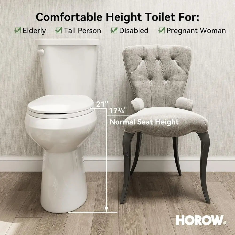 21 Inch Tall Toilets, Extra High Toilets with Comfort Chair Height Seat, 1.28 GPF Single Flush Two-Piece Toilet, 12" Rough In El by S And B Enterprise