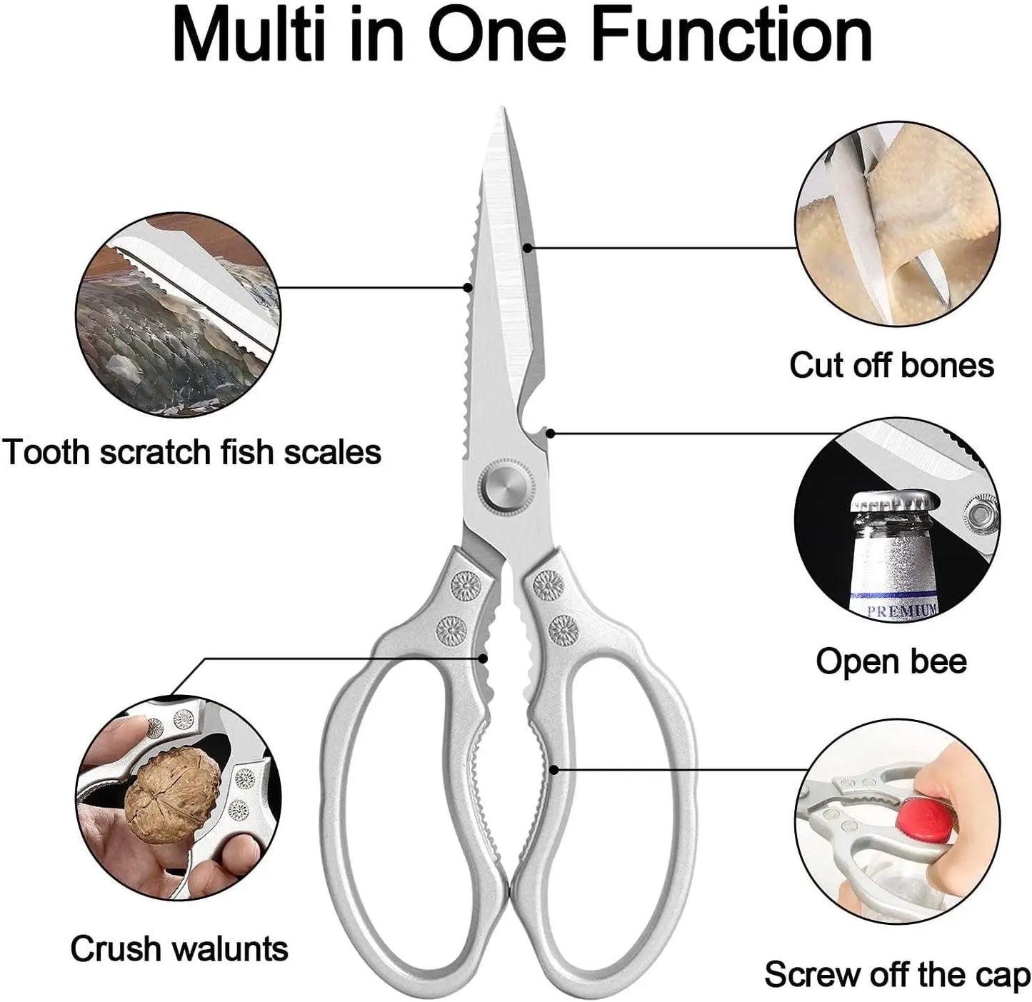 Kitchen Scissors, All Purpose，Ultra Sharp Meat Scissors，Heavy Duty Silver Cooking Scissor，Dishwash Safe Stainless Steel Kitchen Shears for Food, Chicken Bones, Turkey by S And B Enterprise