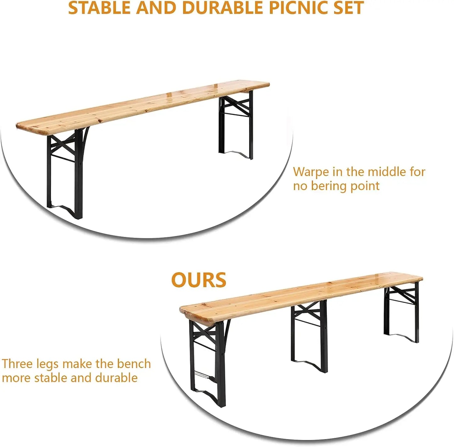 VINGLI Folding Picnic Table With Benches Weather Resistant