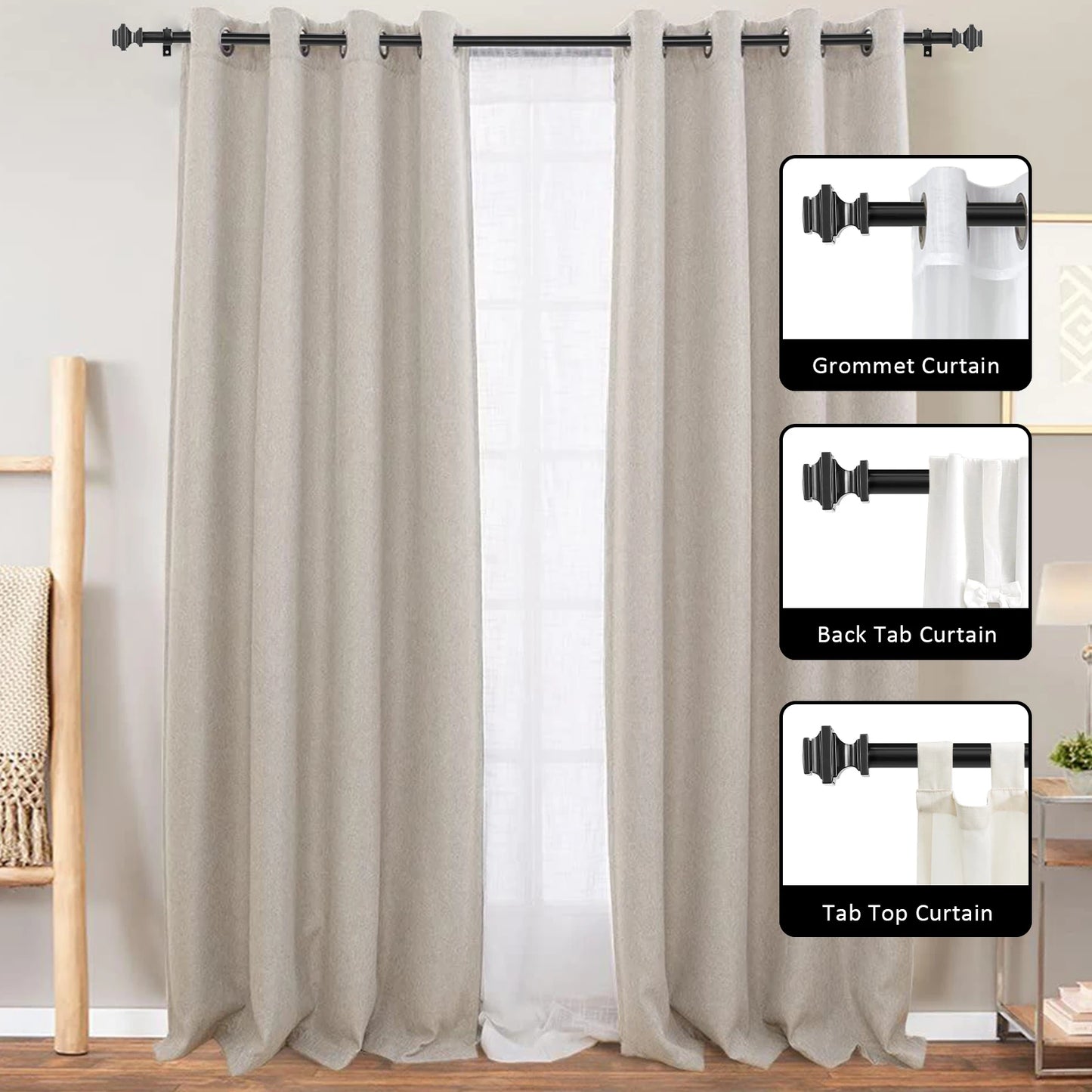 NONECN Adjustable Heavy Duty Curtain Rod Set With Telescopic Design