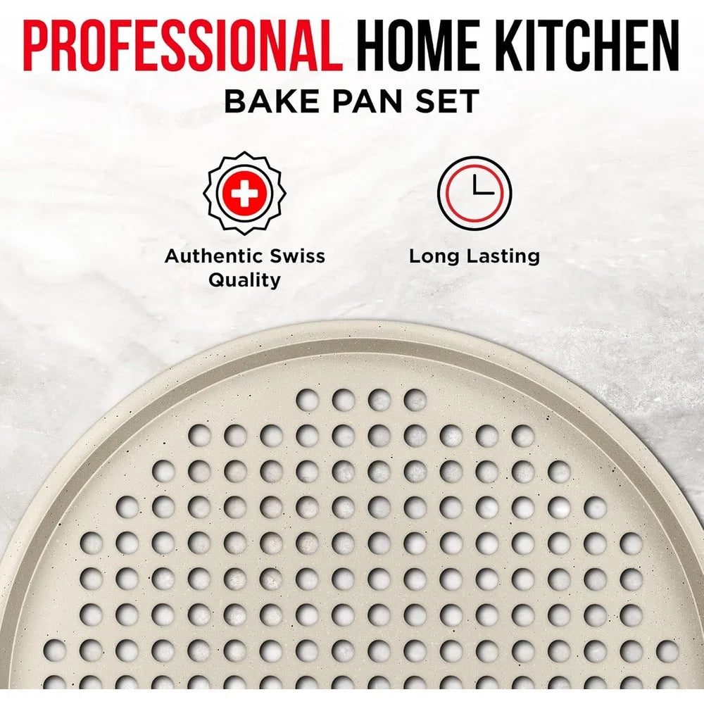Nonstick Pizza Pan Carbon Steel Perforated Tray With Silicone Handle