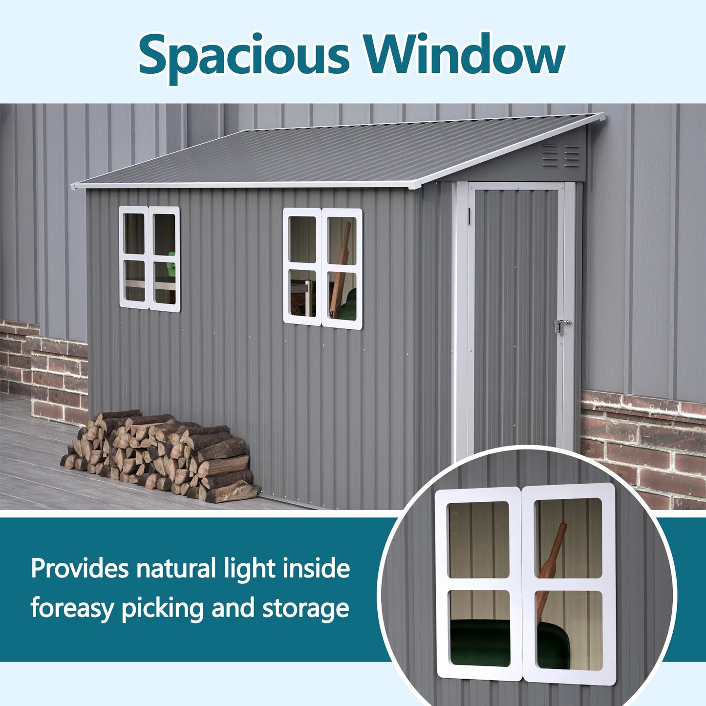 LZBEITEM Lockable Galvanized Steel Outdoor Shed Weatherproof Storage