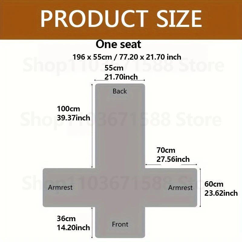 XM-Luvetoria integrated sofa cover by S And B Enterprise; quilted 1/2/3 seater size diagram with back, front and armrests