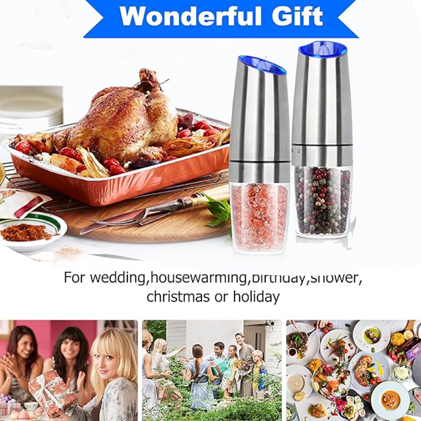 Gravity Electric Salt And Pepper Grinder Set With LED Light