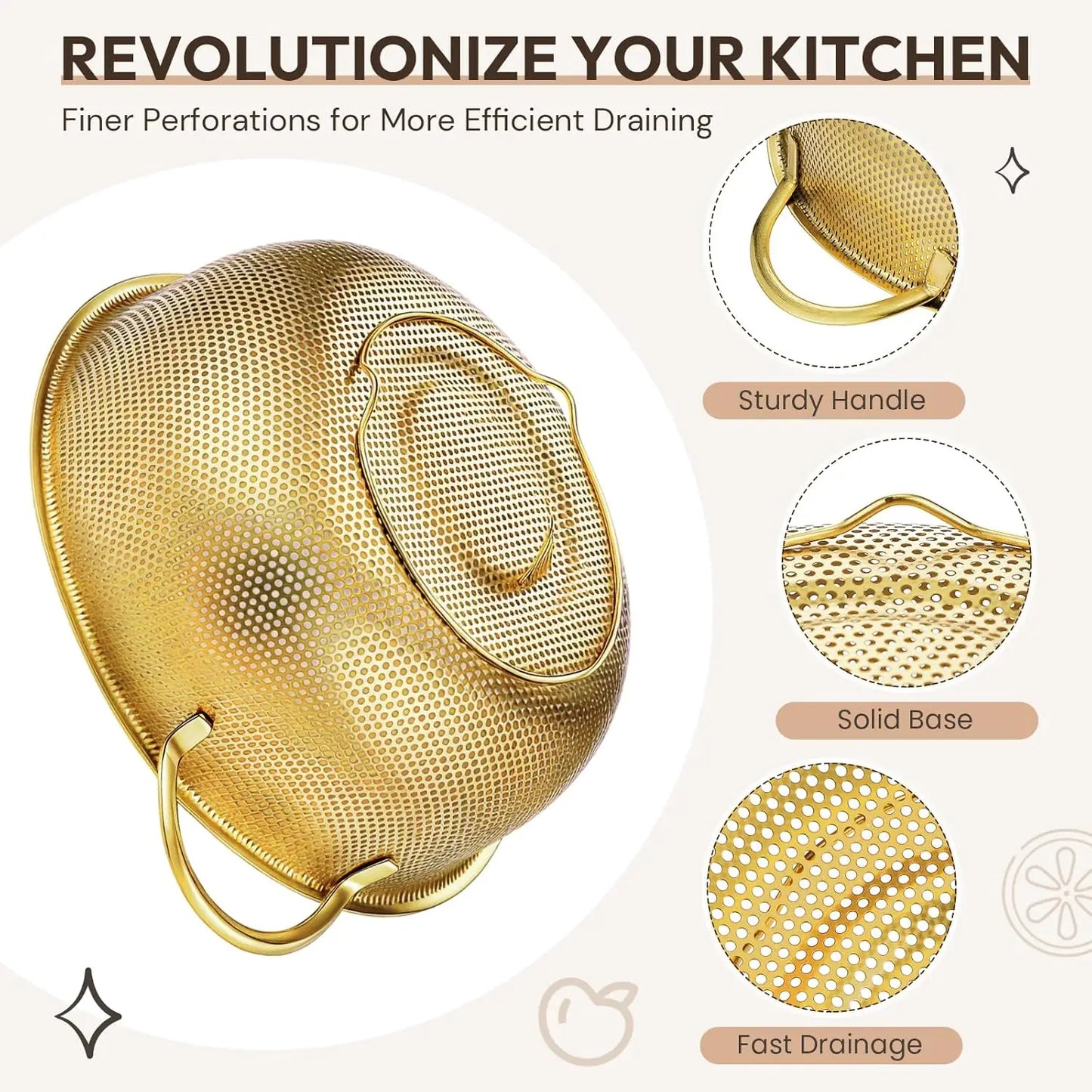 Stainless Steel Colander With Handle For Pasta Rinsing