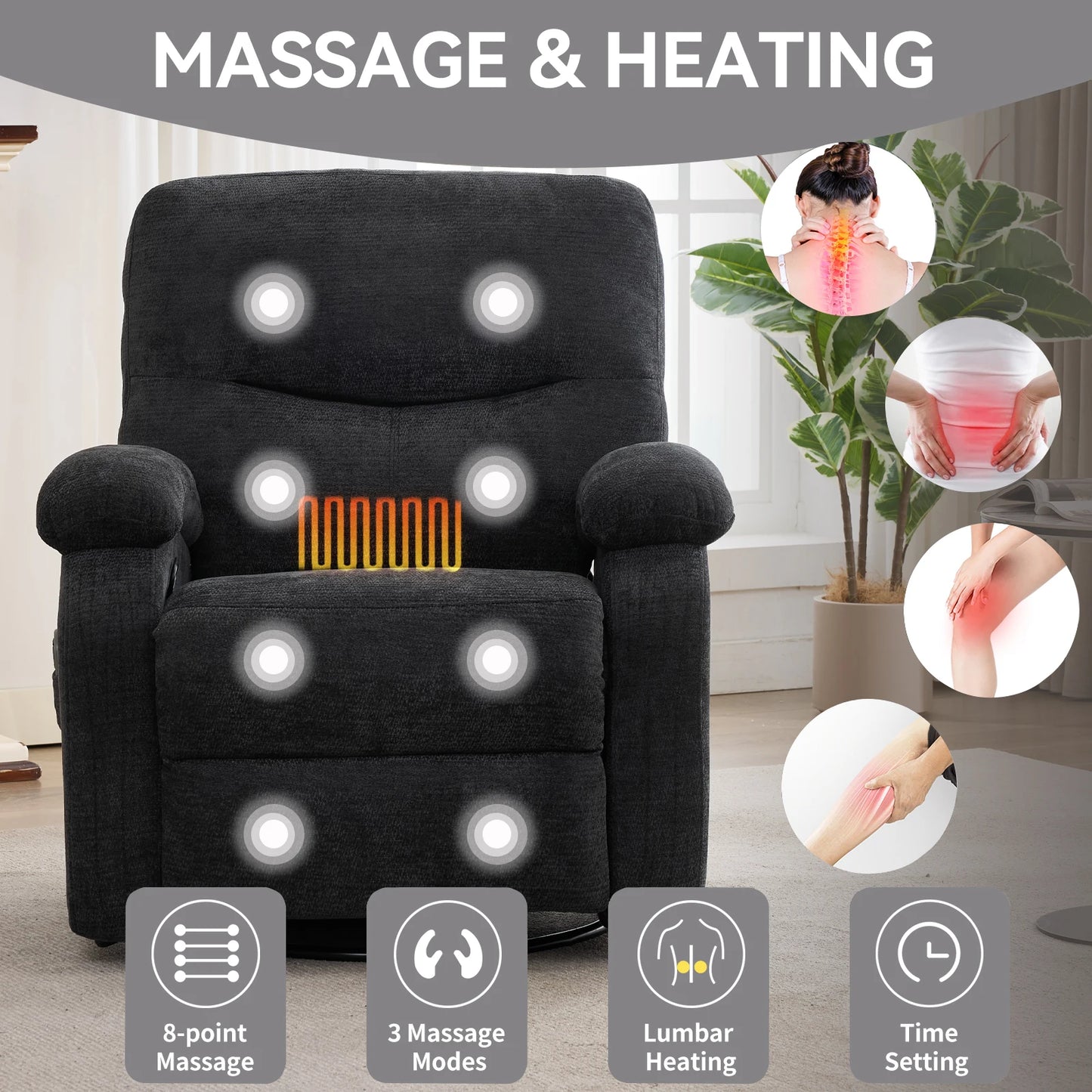 Power Lift Recliner Chair Massage Chair 360 Swivel Rocker Chair for Adults, 8 Vibrating Nodes by S And B Enterprise