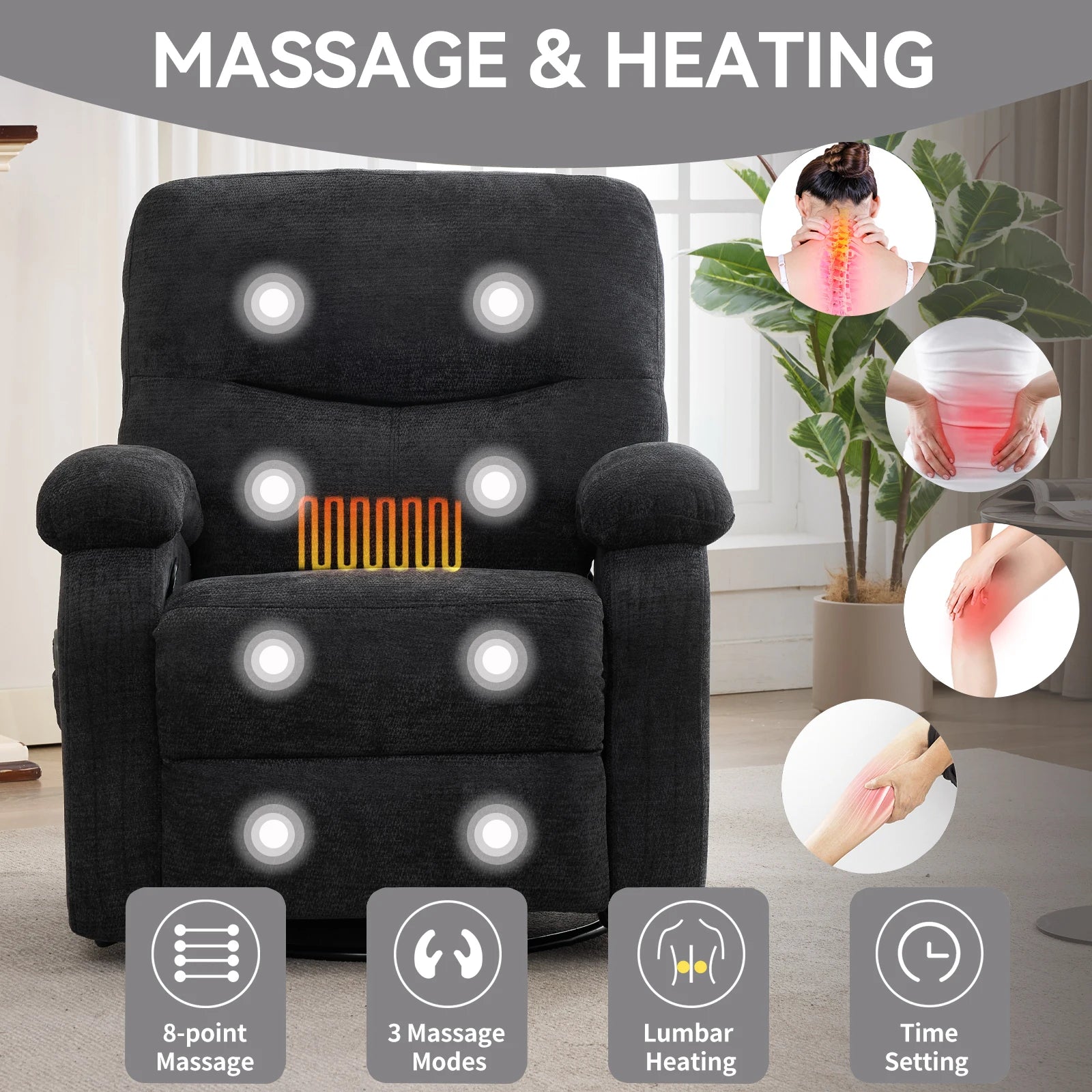 Power Lift Recliner Chair Massage Chair 360 Swivel Rocker Chair for Adults, 8 Vibrating Nodes by S And B Enterprise