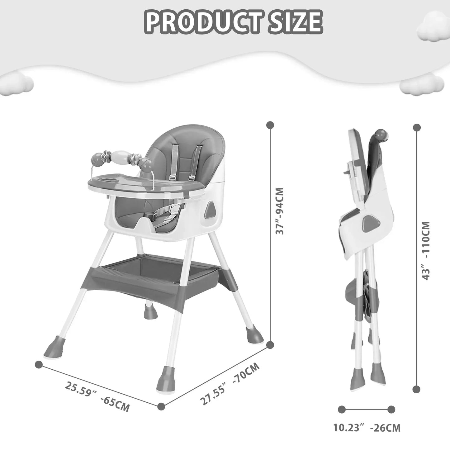 Foldable Baby High Chair 6 Months Plus, with Large Antislip Pad & ToyRack, Easy to Clean Feeding , E500 by S And B Enterprise