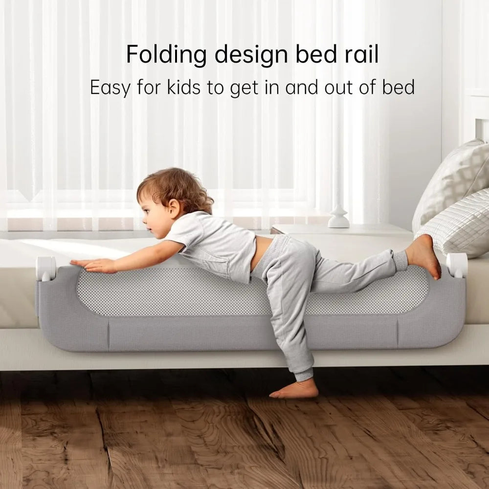 Folding Bed Rail for Toddlers, 71"x23.6" Safety Guard with Reinforced Anchor, Fits Twin to King, Grey by S And B Enterprise