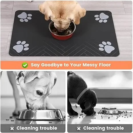 Pet Feeding Mat With Waterproof Rubber Backing For Bowls