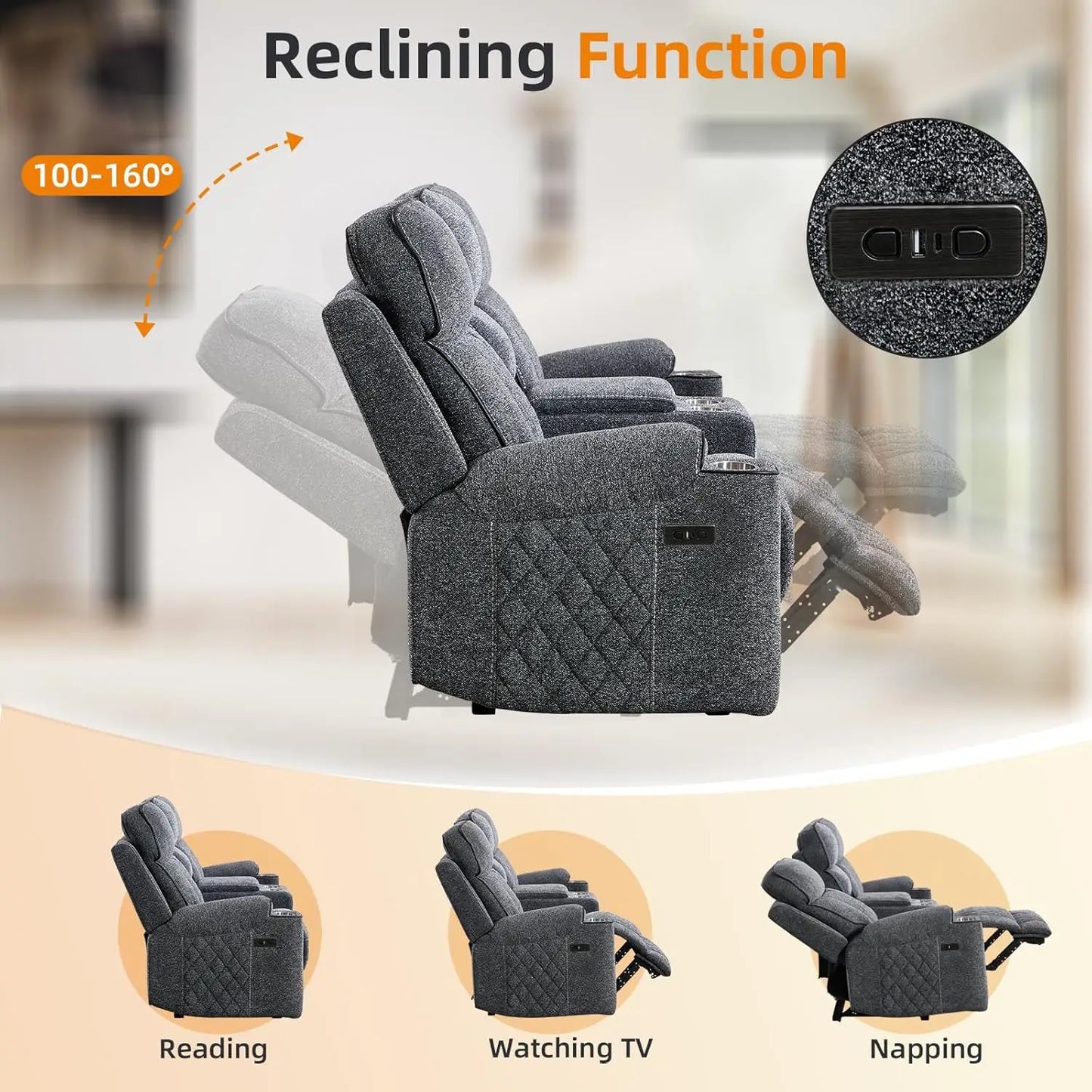 Power Reclining Sofa Set With Cup Holders USB Type C