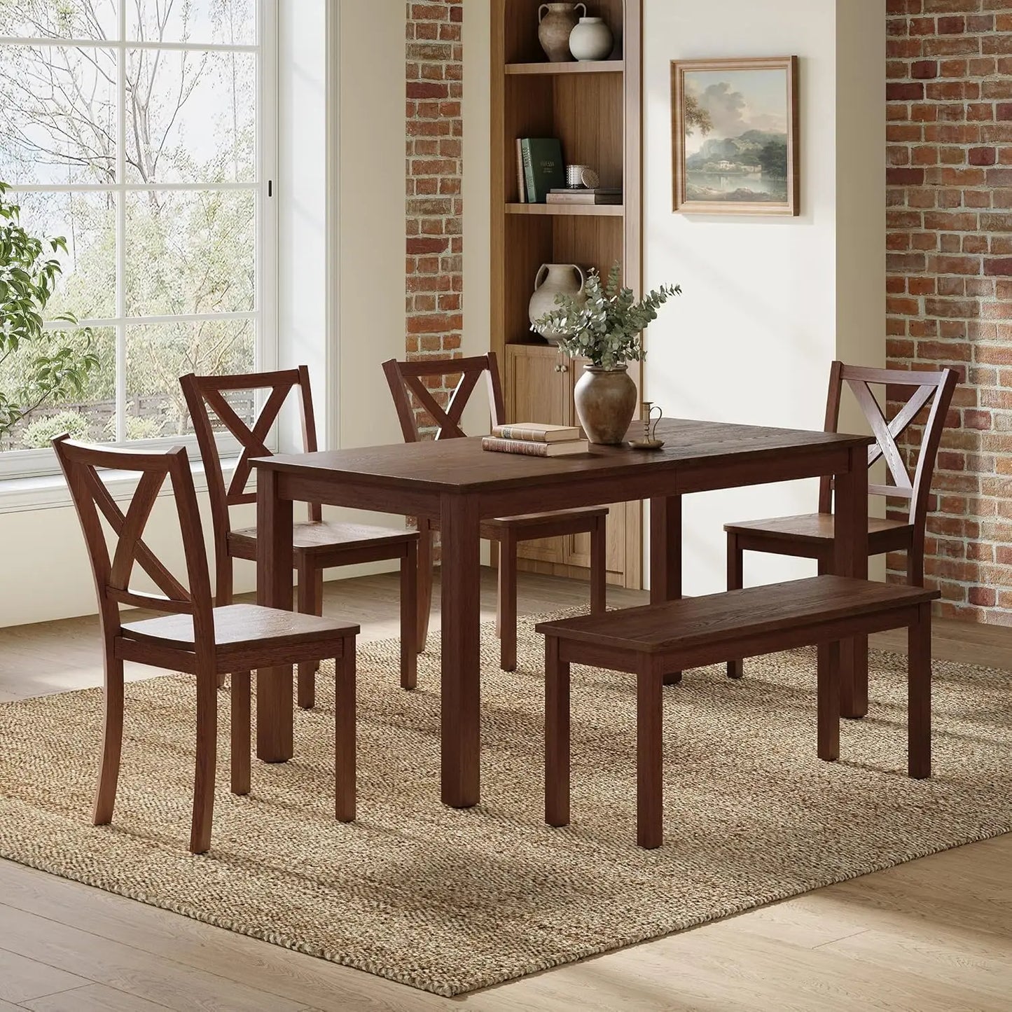 2026：6-Piece Farmhouse , 59 Wooden Table with 4 Chairs &, Kitchen & Dining Room Set 6, Space- by S And B Enterprise