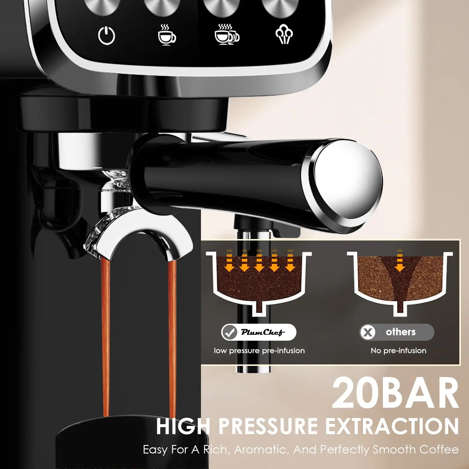 20 Bar Slim Espresso Machine With Milk Frother Cup Warmer by S And B Enterprise