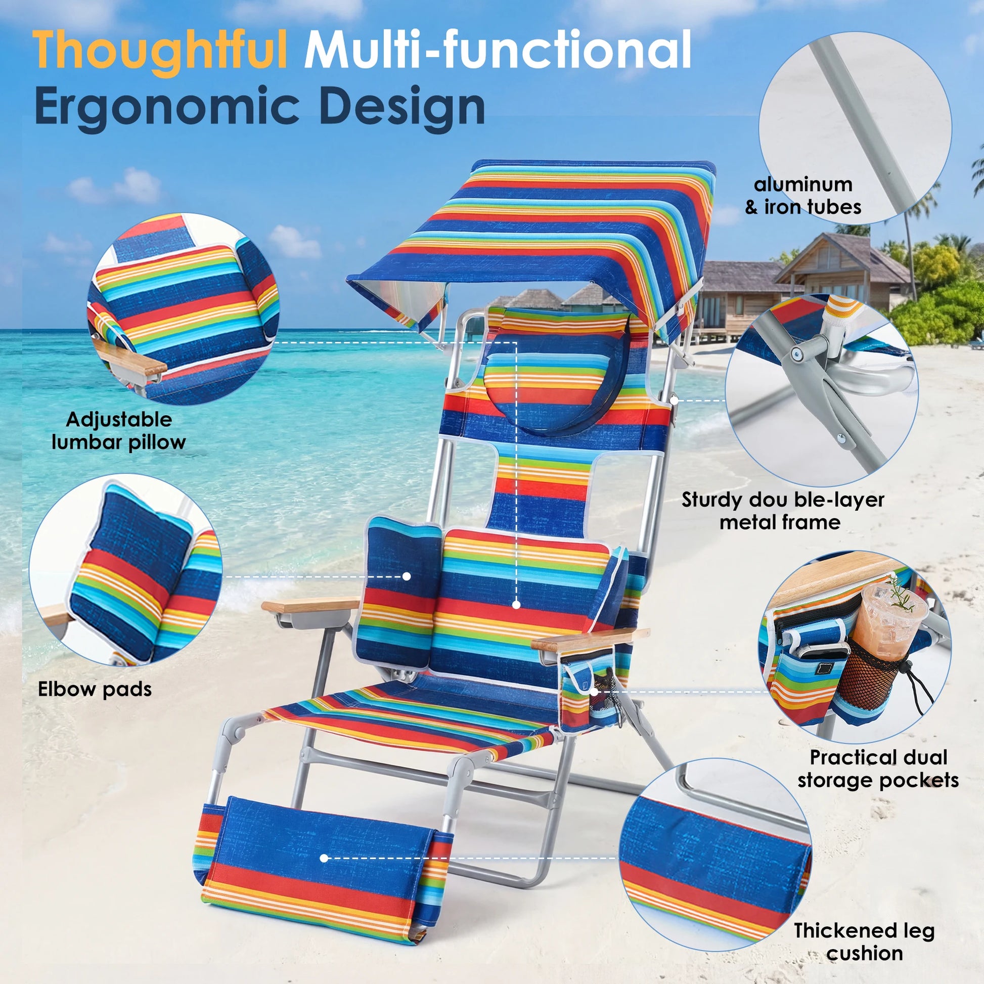 TCGBKAF Folding Beach Chair With 5 Position Footrest Face Arm Hole by S And B Enterprise