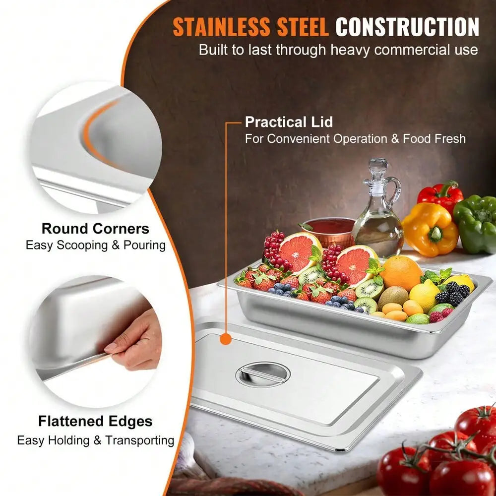 Full Size Steam Table Pans With Lids, 4-Pack For Hotels