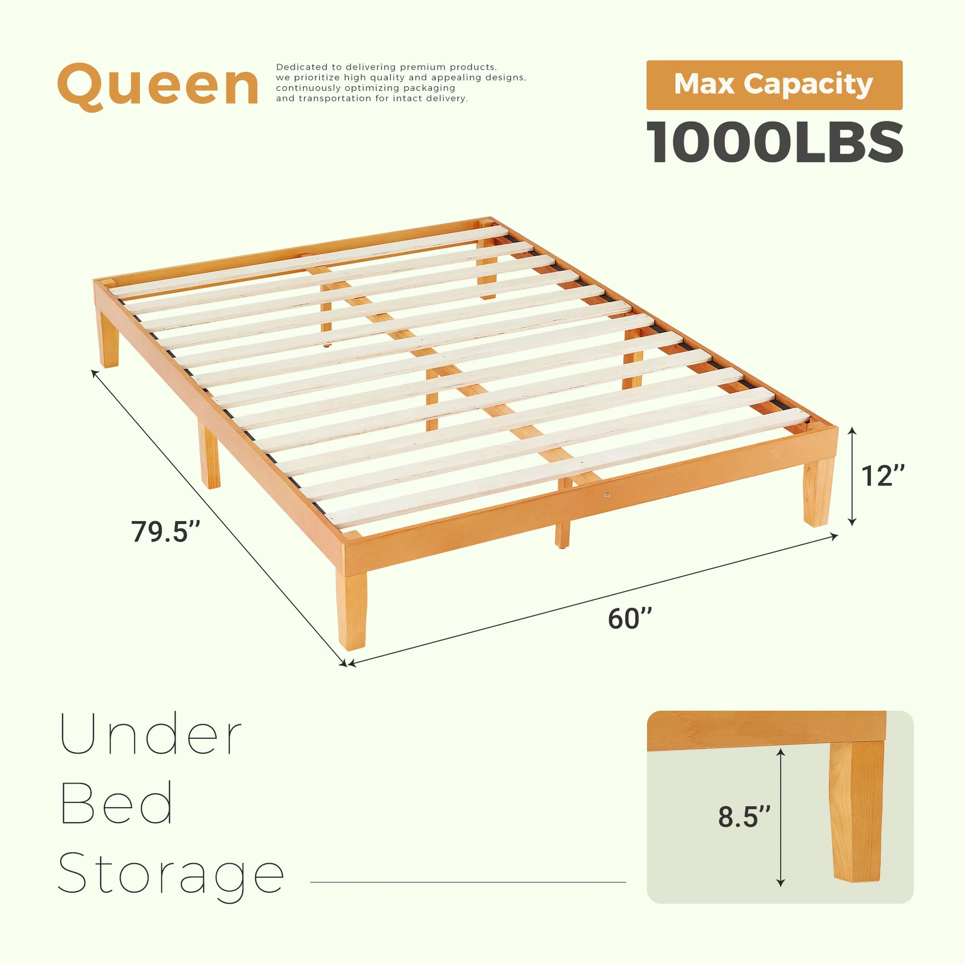 JHK Solid Wood Bed Frame With Slat Support Easy Assembly by S And B Enterprise