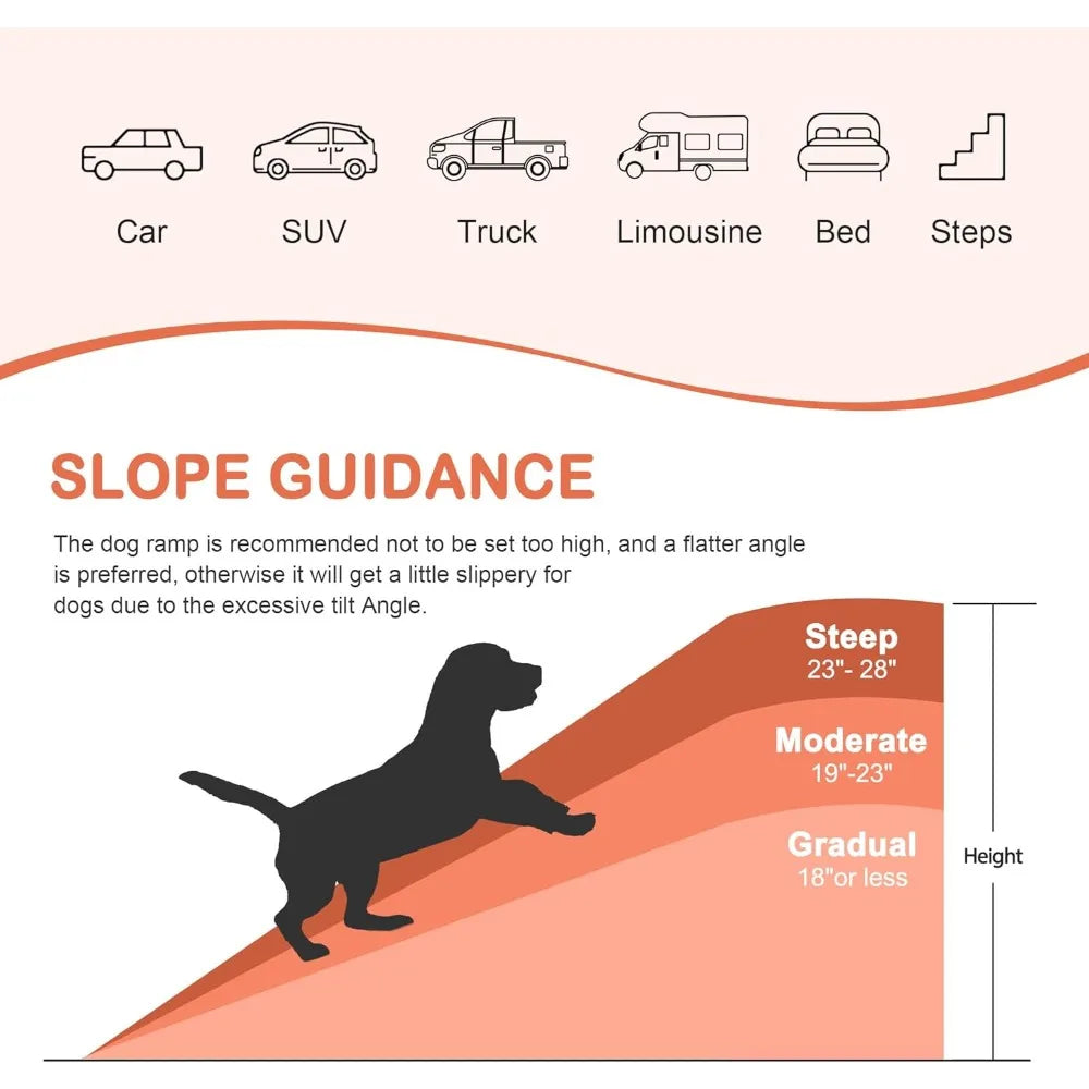 Folding dog ramp for car, SUV, truck, 62 inches; non-slip with raised siderails; S And B Enterprise.