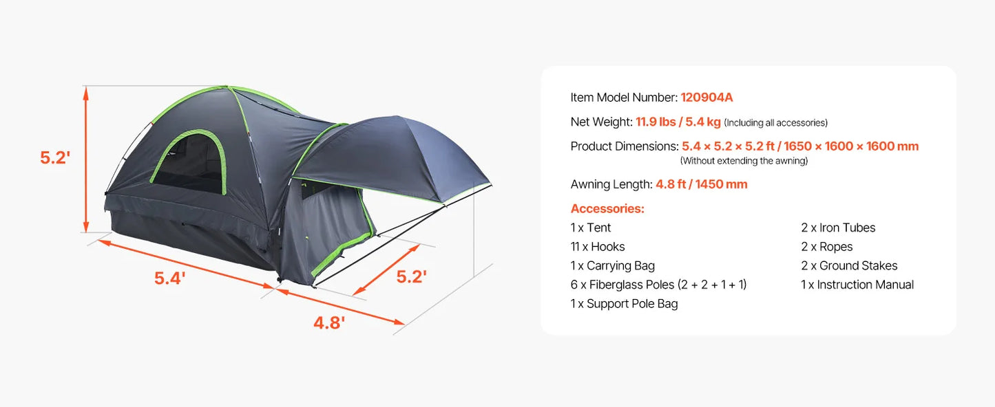 SucceBuy Pickup Truck Tent For Camping Waterproof PU2000 Expandable Awning