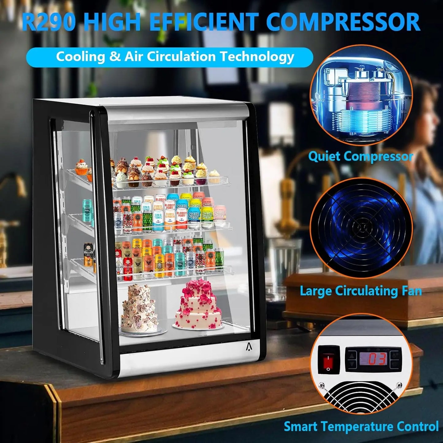 Adoolla Commercial Cake Display Refrigerator With LED Lighting Merchandiser
