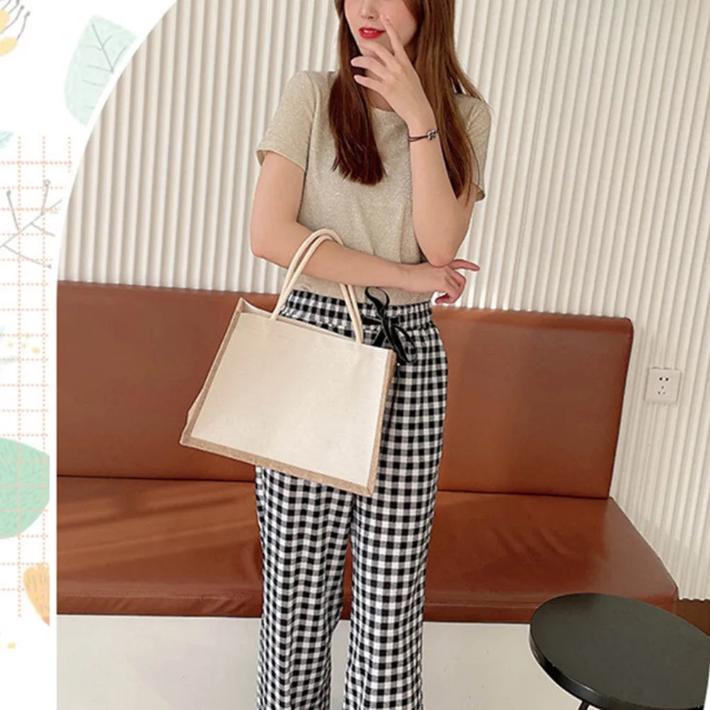 Alloet Burlap Jute Tote Bag Casual Reusable Shopping Bag