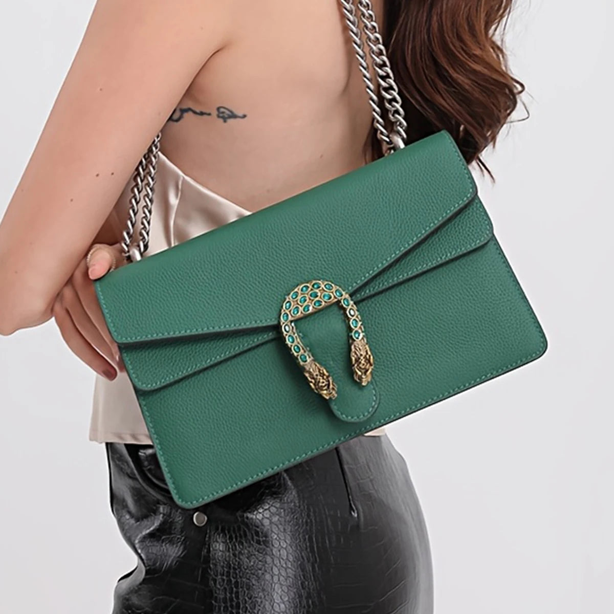 Genuine Leather Crossbody Chain Shoulder Bag For Women
