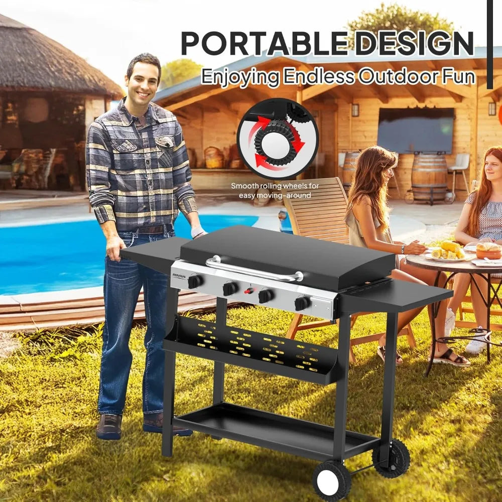 ROVSUN 4 Burner Portable Propane Griddle With Enameled Tray
