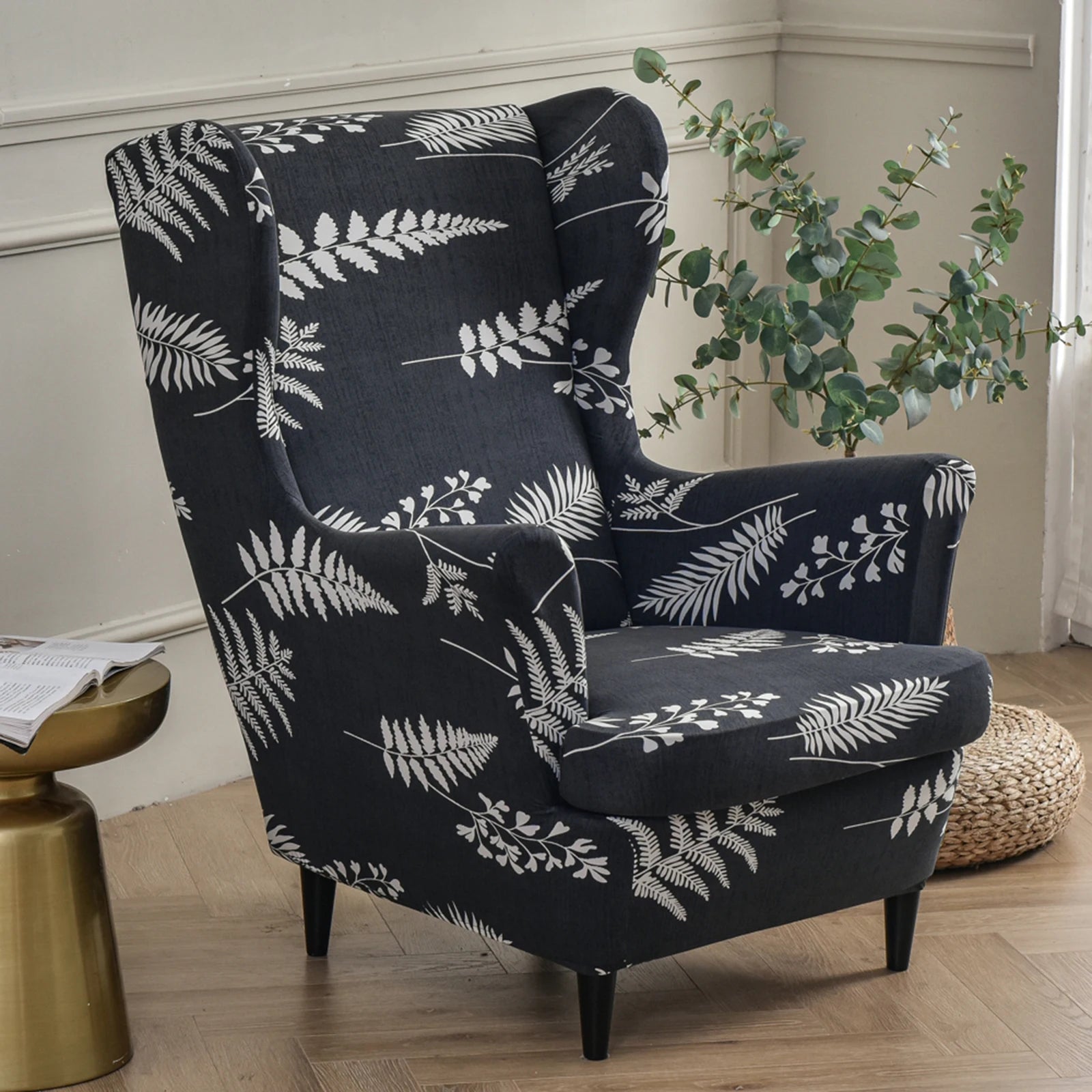Printed Wing Chair Cover Wingback Stretch Spandex Armchair Covers Nordic Removable Relax Sofa Slipcovers With Seat Cushion Cover by S And B Enterprise