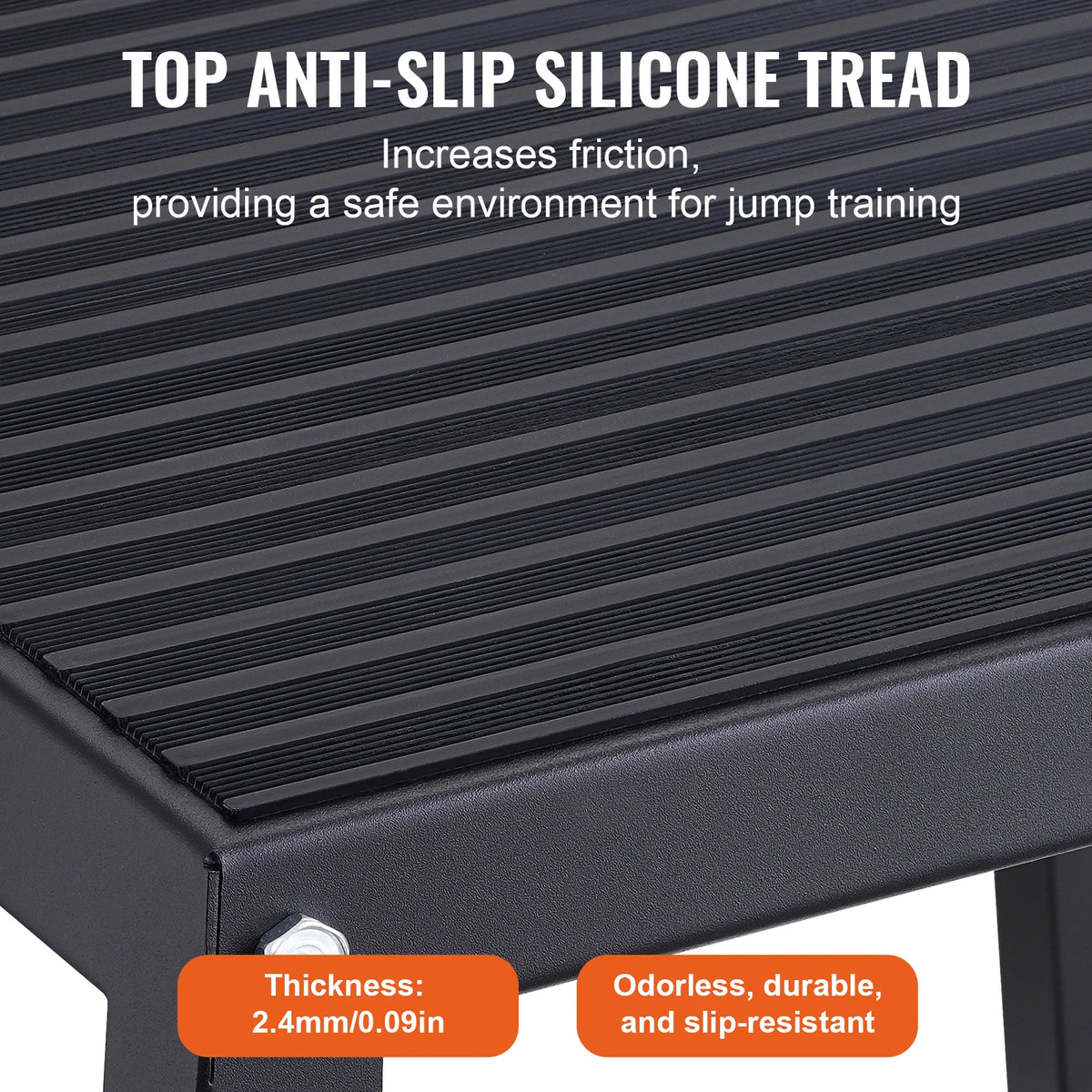 Plyometric jump box set in black with anti-slip ribbed tread, available in 12/18/24 inch sizes by S And B Enterprise